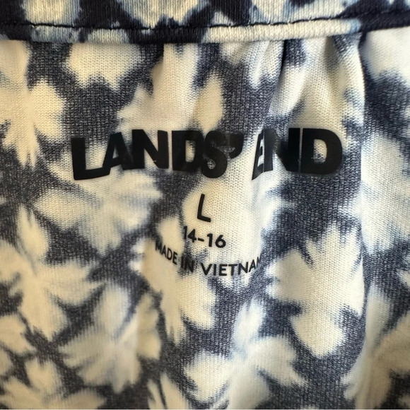 Lands End Womens Large 14 16 Blue Print High Neck Keyhole Active Dress Summer L - Picture 3 of 5